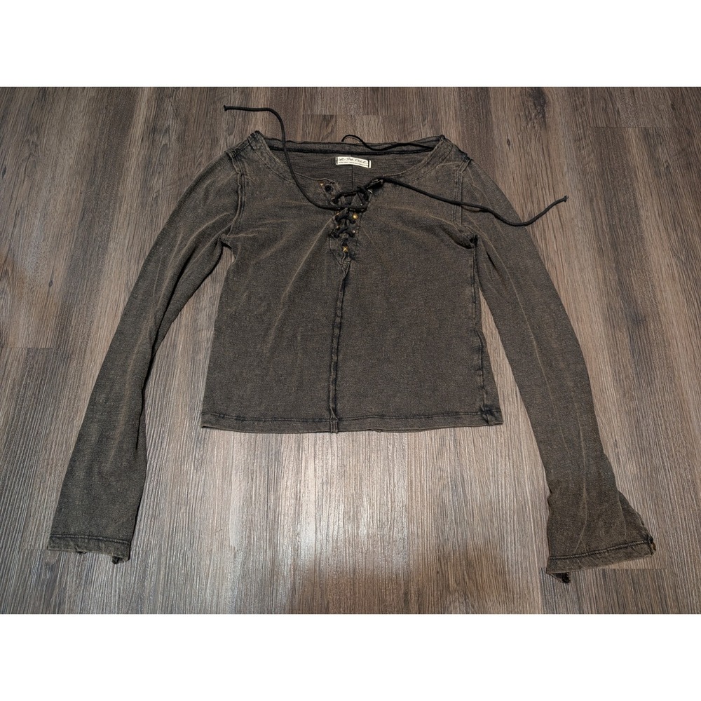 We The Free Lace Up Long Sleeve Top Women's Extra Small XS Gray Studded